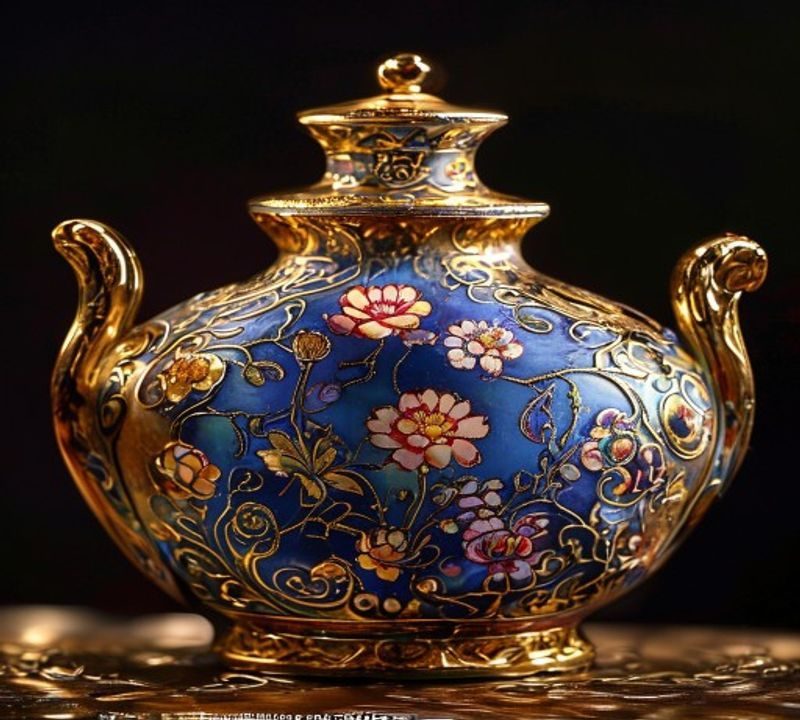 精品大师严选手工掐丝珐琅花瓶，工匠以细铜丝精心勾勒传统纹样，釉色在灯光下流光溢彩，背景为专业摄影棚暖光环境