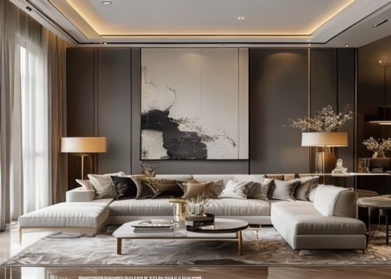 精品大师高端家居软装定制场景，现代简约风格客厅中摆放着大师级工艺摆件，整体氛围典雅大气